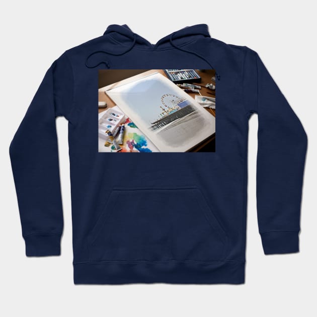 Santa Monica Pier Aquarelle Watercolor Painting Hoodie by Christine aka stine1